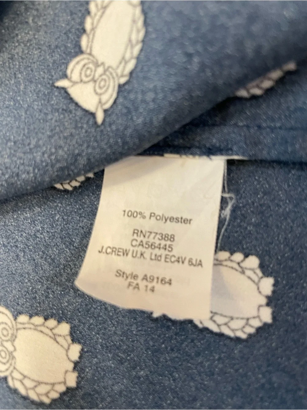 J. Crew Navy Button-Down Shirt with White Owl Print